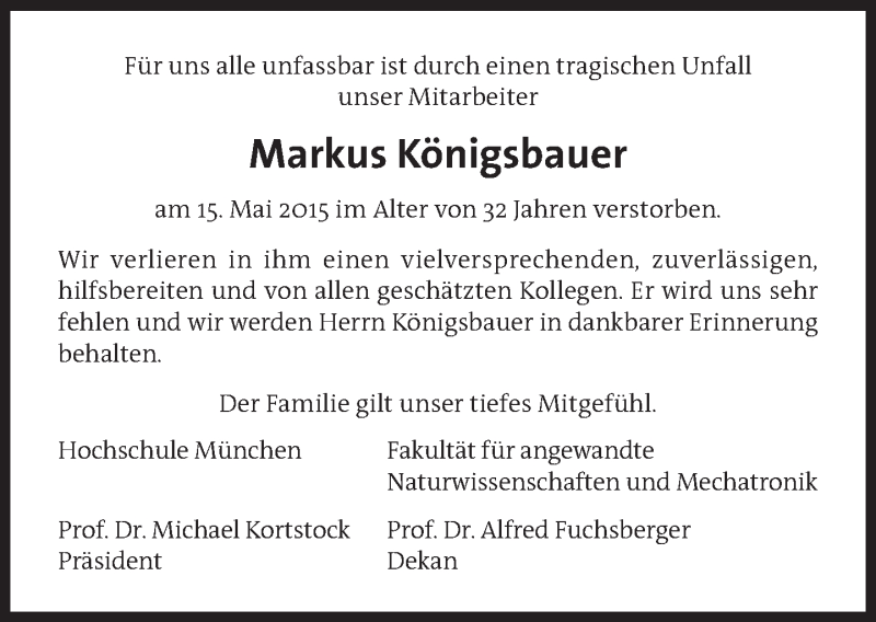  Traueranzeige für Markus Königsbauer vom 21.05.2015 aus Süddeutsche Zeitung