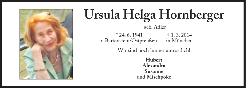  Traueranzeige für Ursula Helga Hornberger vom 28.02.2015 aus Süddeutsche Zeitung
