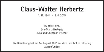 Traueranzeigen Von Claus Walter Herbertz Sz Gedenken De