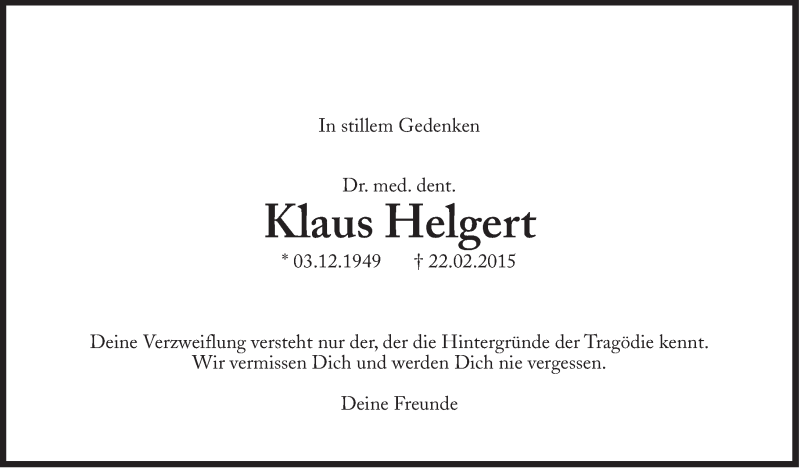  Traueranzeige für Klaus Helgert vom 28.02.2015 aus Süddeutsche Zeitung