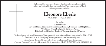 Traueranzeigen Von Eleonore Eberle Sz Gedenken De