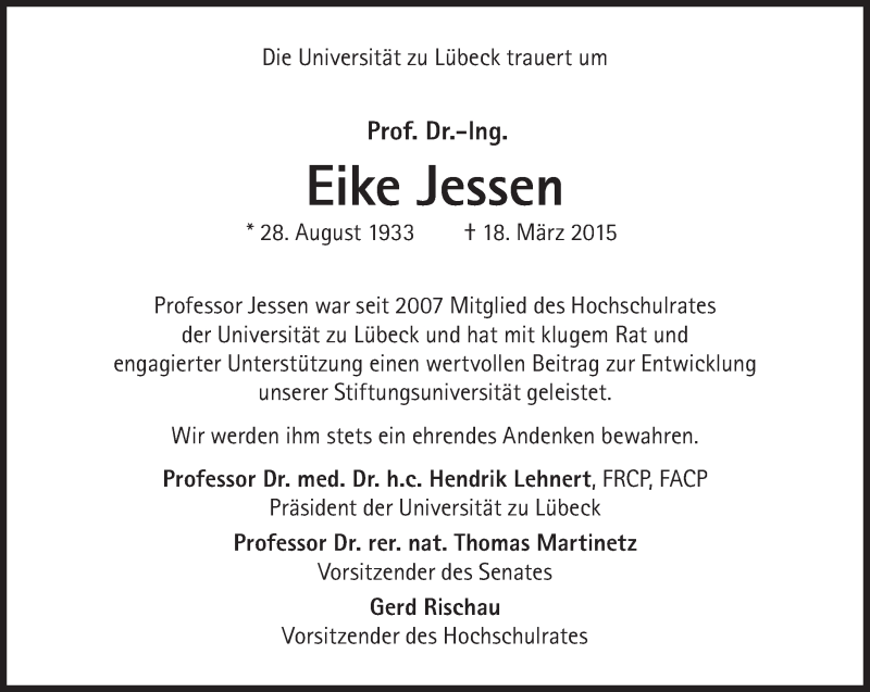  Traueranzeige für Eike Jessen vom 21.03.2015 aus Süddeutsche Zeitung