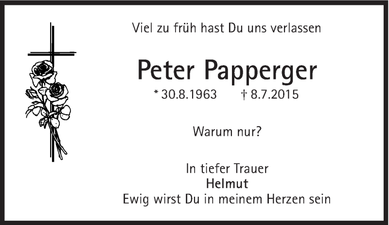  Traueranzeige für Peter Papperger vom 11.07.2015 aus Süddeutsche Zeitung