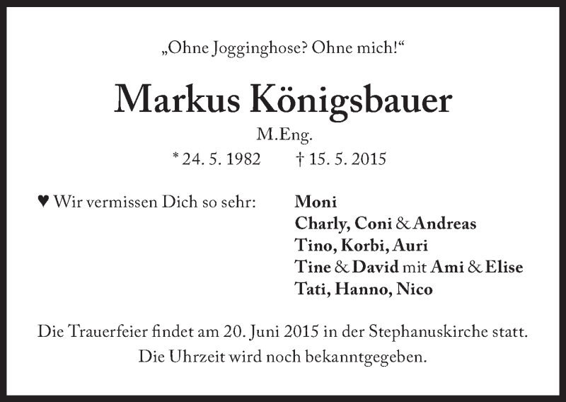  Traueranzeige für Markus Königsbauer vom 23.05.2015 aus Süddeutsche Zeitung