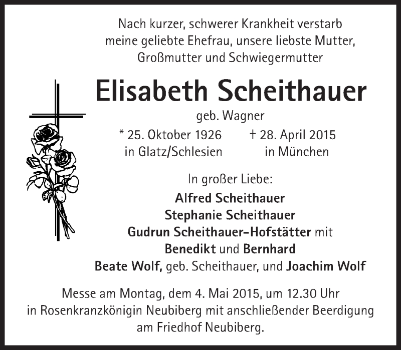 Traueranzeige für Elisabeth Scheithauer vom 02.05.2015 aus Süddeutsche Zeitung