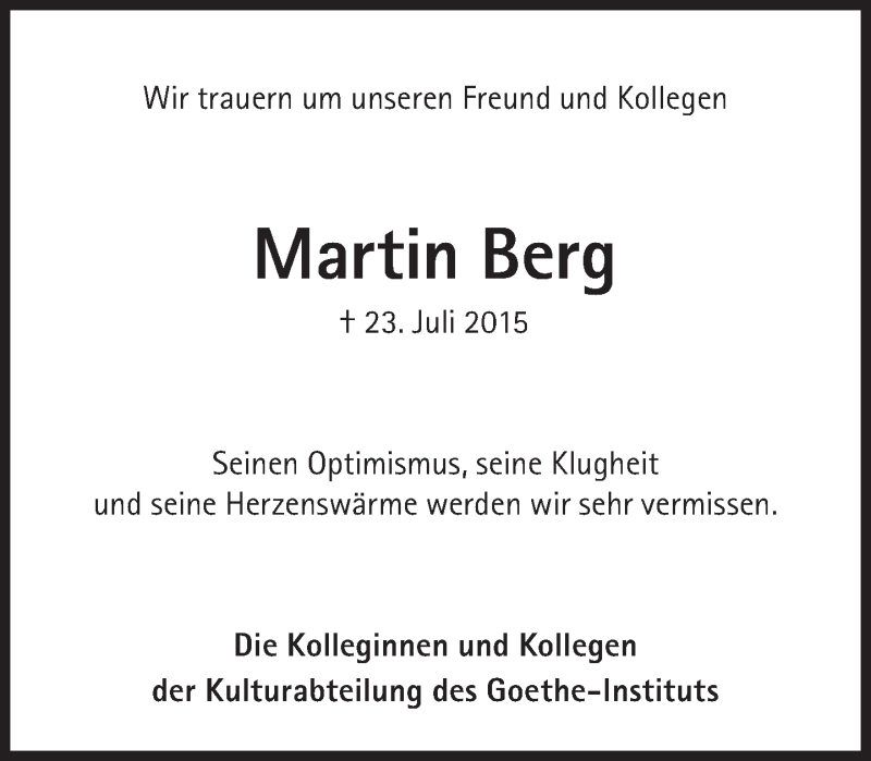  Traueranzeige für Martin Berg vom 25.07.2015 aus Süddeutsche Zeitung