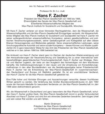 Traueranzeigen Von Hans F Zacher Sz Gedenken De