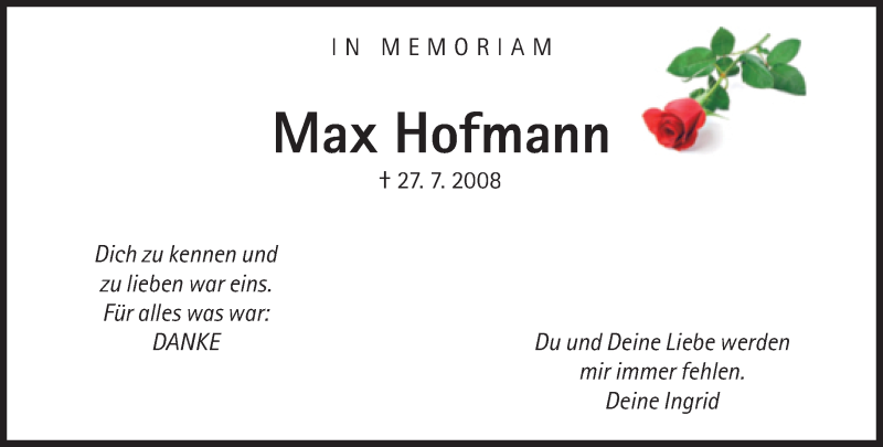  Traueranzeige für Max Hofmann vom 25.07.2015 aus Süddeutsche Zeitung