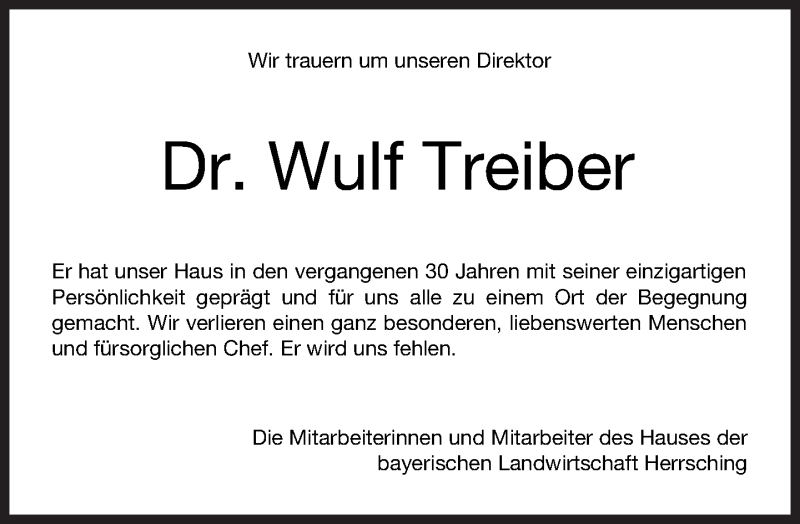  Traueranzeige für Wulf Treiber vom 10.11.2015 aus Süddeutsche Zeitung