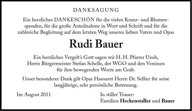 Traueranzeigen Von Rudi Bauer Sz Gedenken De