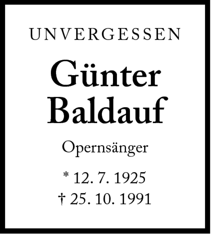  Traueranzeige für Günter Baldauf vom 25.10.2011 aus Süddeutsche Zeitung