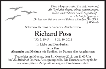 Traueranzeigen Von Richard Poss SZ Gedenken De