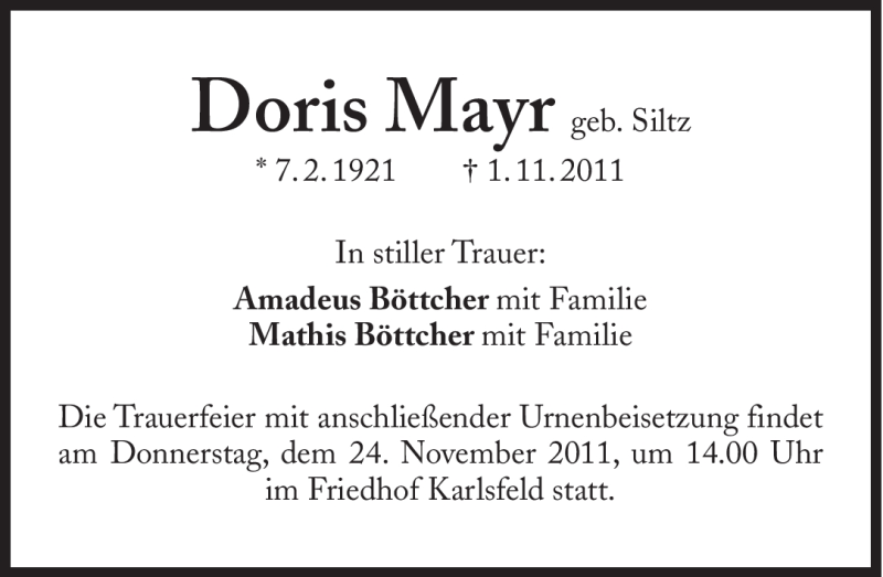 Traueranzeigen Von Doris Mayr SZ Gedenken De