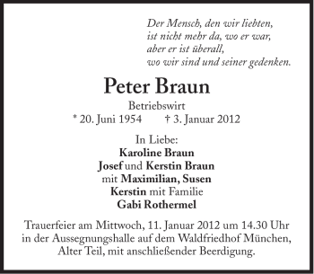 Traueranzeigen Von Peter Braun Sz Gedenken De