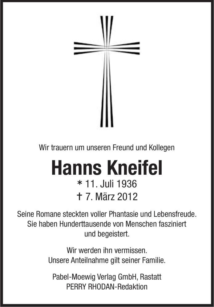  Traueranzeige für Hanns Kneifel vom 14.03.2012 aus Süddeutsche Zeitung