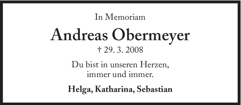  Traueranzeige für Andreas Obermeyer vom 29.03.2012 aus Süddeutsche Zeitung