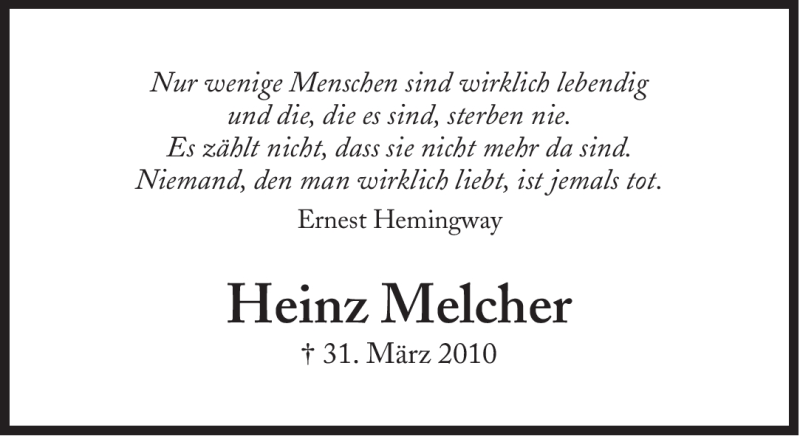  Traueranzeige für Heinz Melcher vom 31.03.2012 aus Süddeutsche Zeitung