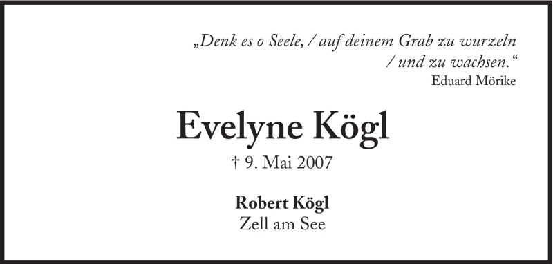  Traueranzeige für Evelyne Kögl vom 09.05.2012 aus Süddeutsche Zeitung
