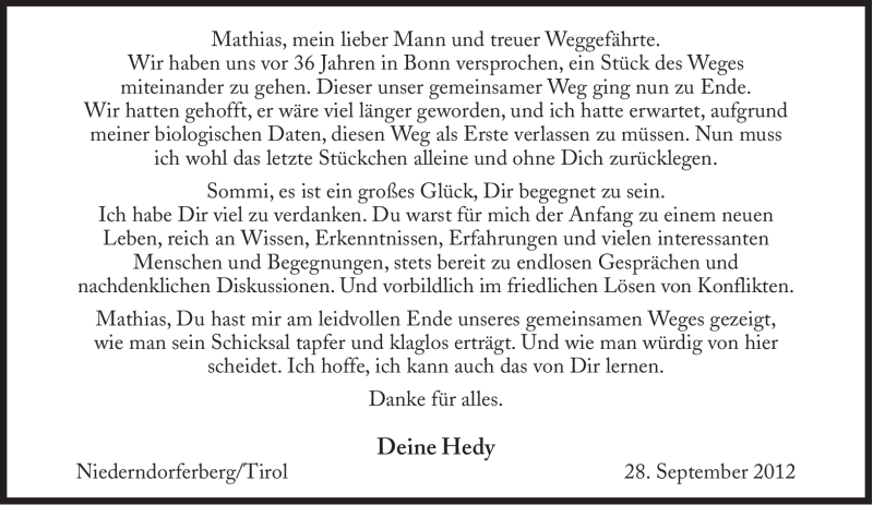 Traueranzeige für Mathias Sommerfeld vom 29.09.2012 aus Süddeutsche Zeitung