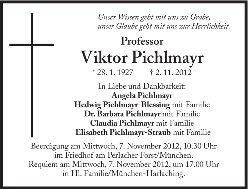  Traueranzeige für Viktor Pichlmayr vom 05.11.2012 aus Süddeutsche Zeitung