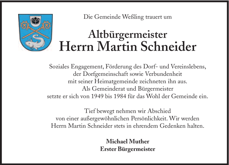  Traueranzeige für Martin Schneider vom 05.11.2012 aus Süddeutsche Zeitung