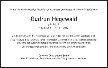 Traueranzeigen Von Gudrun Hegewald Sz Gedenken De