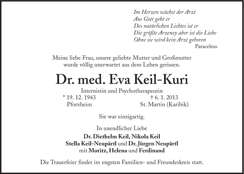  Traueranzeige für Eva Keil-Kuri vom 12.01.2013 aus Süddeutsche Zeitung