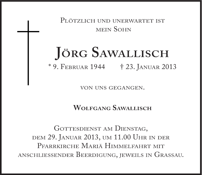  Traueranzeige für Jörg Sawallisch vom 26.01.2013 aus Süddeutsche Zeitung