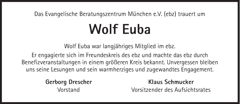  Traueranzeige für Wolf Euba vom 01.02.2013 aus Süddeutsche Zeitung