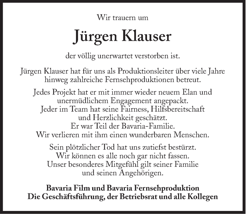  Traueranzeige für Jürgen Klauser vom 20.04.2013 aus Süddeutsche Zeitung