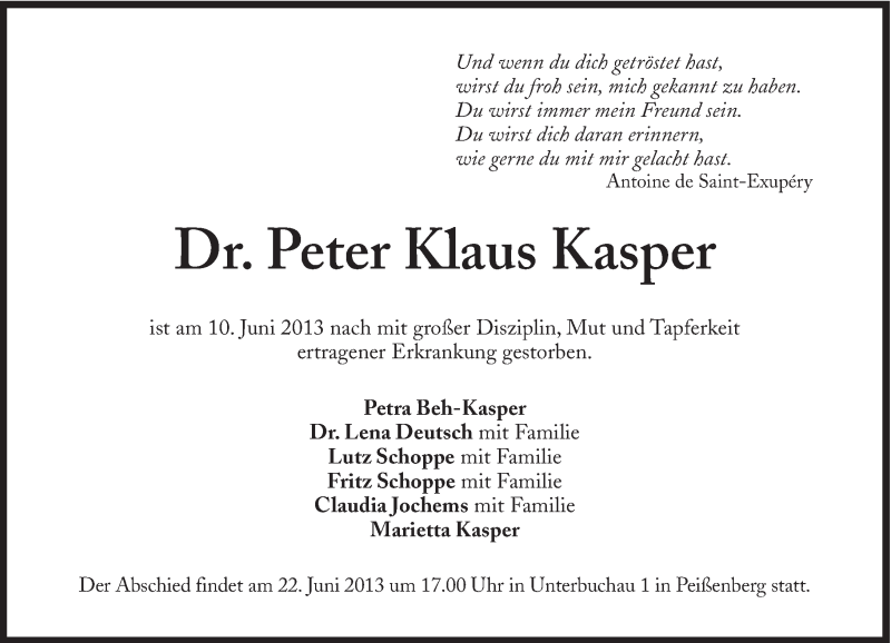 Traueranzeigen Von Peter Klaus Kasper Sz Gedenken De