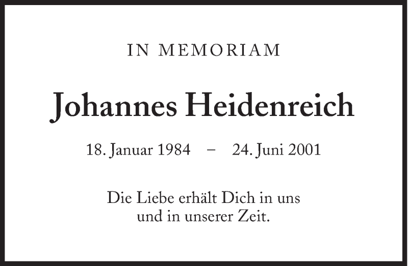  Traueranzeige für Johannes Heidenreich vom 24.06.2013 aus Süddeutsche Zeitung