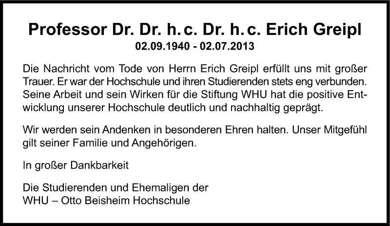  Traueranzeige für Erich Greipl vom 04.07.2013 aus Süddeutsche Zeitung