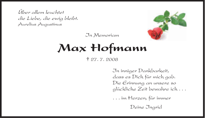  Traueranzeige für Max Hofmann vom 27.07.2013 aus Süddeutsche Zeitung