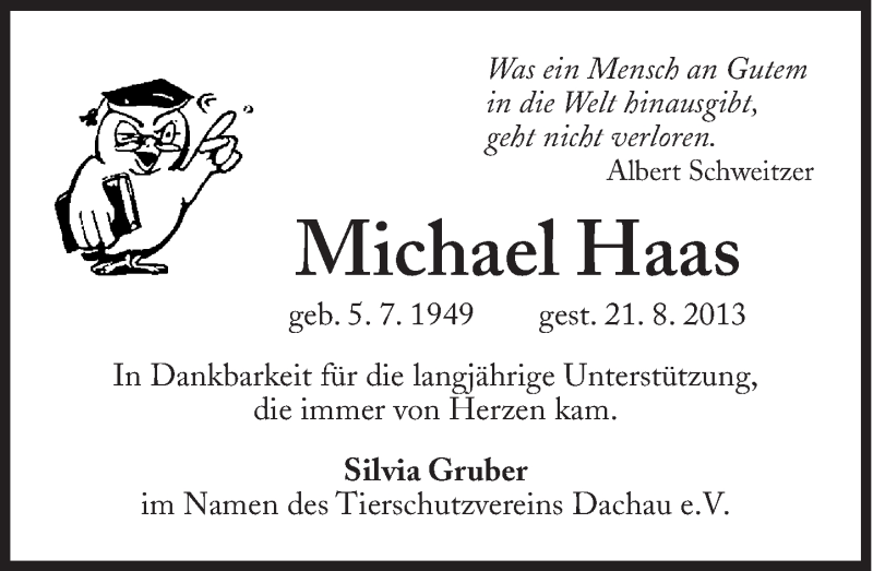  Traueranzeige für Michael Haas vom 24.08.2013 aus Süddeutsche Zeitung