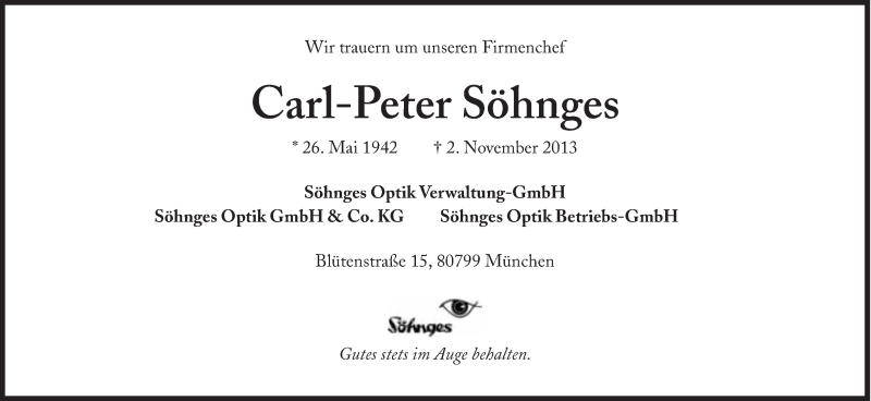  Traueranzeige für Carl-Peter Söhnges vom 05.11.2013 aus Süddeutsche Zeitung