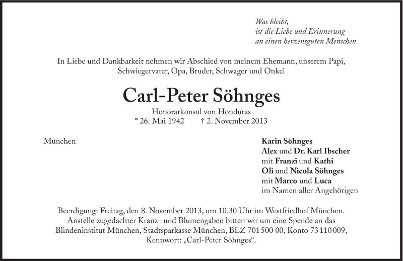  Traueranzeige für Carl-Peter Söhnges vom 05.11.2013 aus Süddeutsche Zeitung