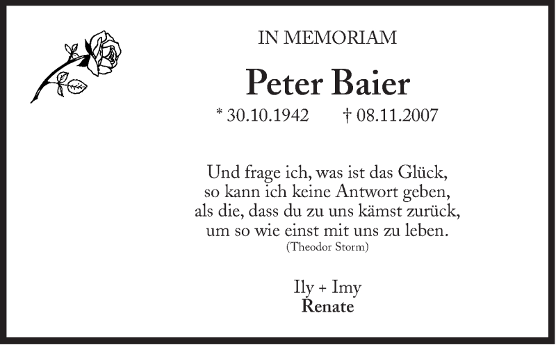 Traueranzeige für Peter Baier vom 08.11.2013 aus Süddeutsche Zeitung