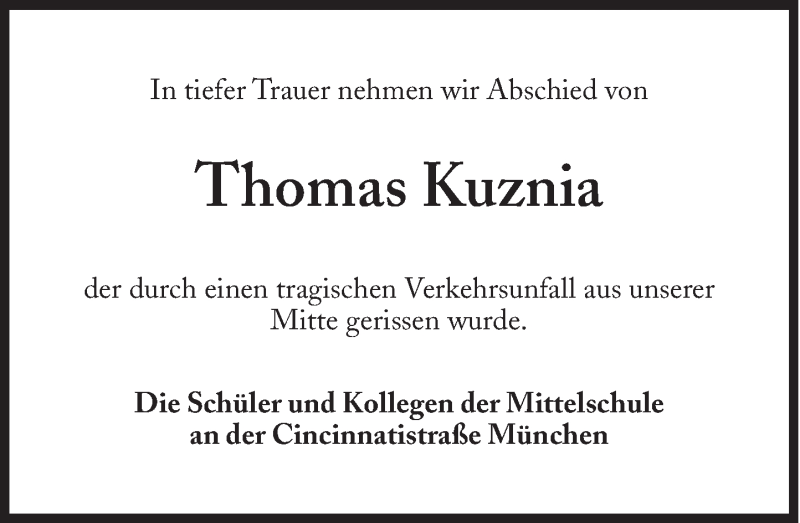  Traueranzeige für Thomas Kuznia vom 20.12.2013 aus Süddeutsche Zeitung