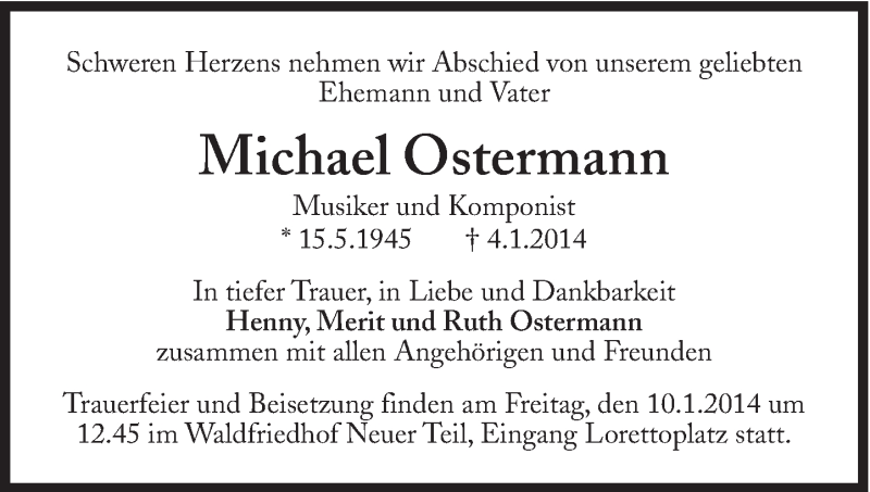  Traueranzeige für Michael Ostermann vom 08.01.2014 aus Süddeutsche Zeitung