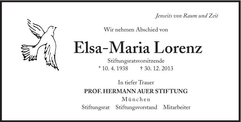  Traueranzeige für Elsa-Maria Lorenz vom 29.01.2014 aus Süddeutsche Zeitung