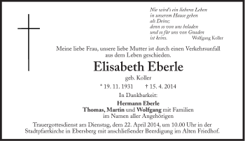 Traueranzeigen Von Elisabeth Eberle Sz Gedenken De