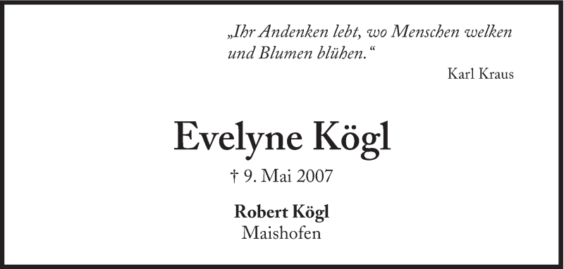  Traueranzeige für Evelyne Kögl vom 09.05.2014 aus Süddeutsche Zeitung