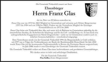 Traueranzeigen Von Franz Glas Sz Gedenken De