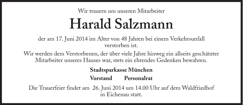  Traueranzeige für Harald Salzmann vom 24.06.2014 aus Süddeutsche Zeitung