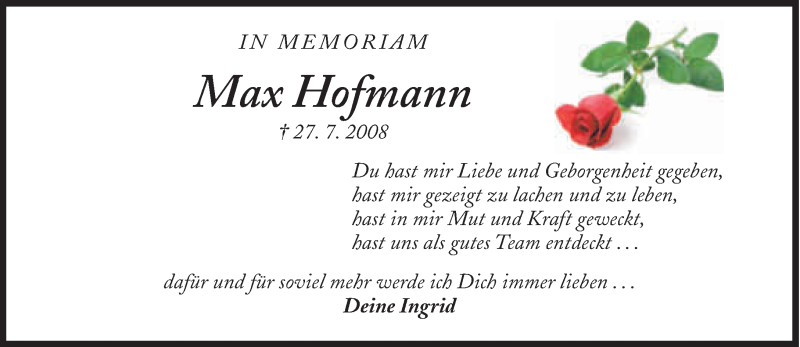  Traueranzeige für Max Hofmann vom 26.07.2014 aus Süddeutsche Zeitung
