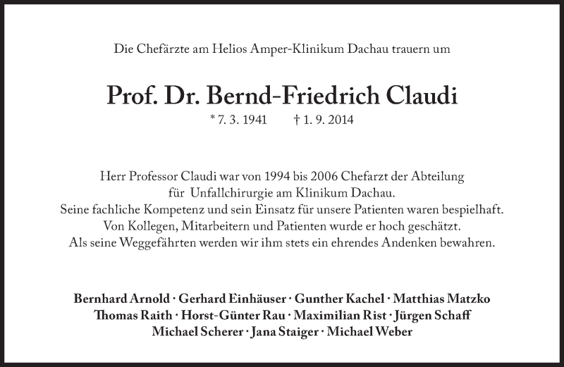  Traueranzeige für Bernd-Friedrich Claudi vom 13.09.2014 aus Süddeutsche Zeitung