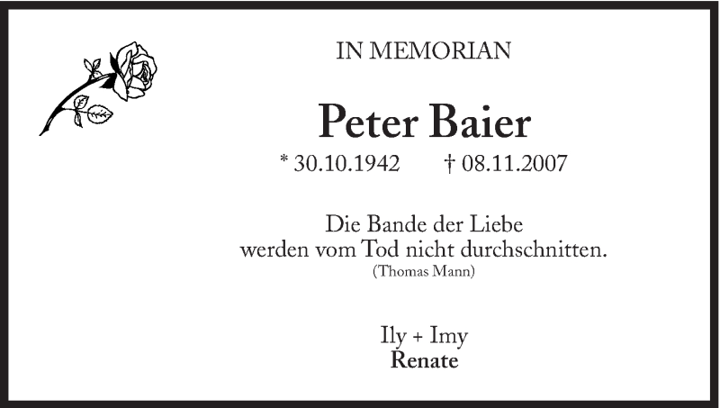  Traueranzeige für Peter Baier vom 08.11.2014 aus Süddeutsche Zeitung