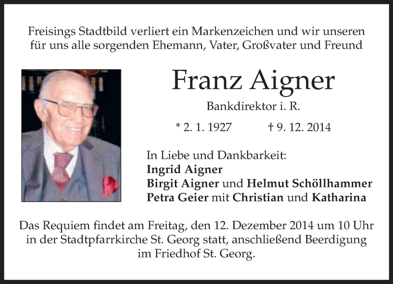 Traueranzeigen Von Franz Aigner SZ Gedenken De