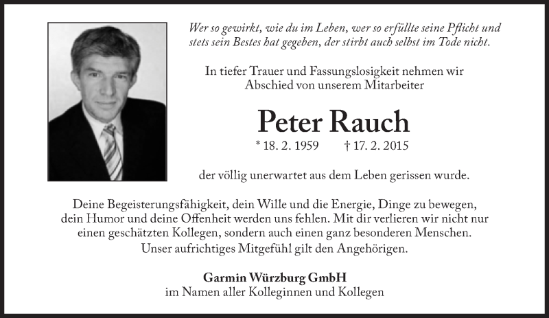  Traueranzeige für Peter Rauch vom 26.02.2015 aus Süddeutsche Zeitung